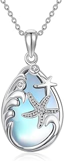 Box Chain Sterling Silver Starfish Pendant Necklace with Moonstone Gem for Women and Girls - Ocean Inspired Design