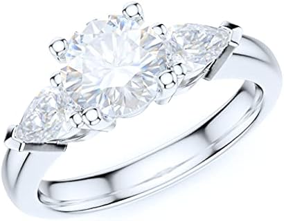Sterling Silver Three Stone 1CT Simulated Round Cut And Pearl Shape Diamond or Moissanite Promise Engagement Ring