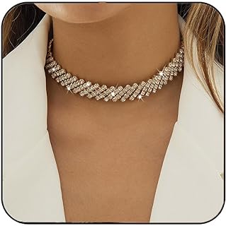 JEAIRTS Rhinestone Choker Necklace Gold Sparkly Crystal Necklaces Party Prom Neck Chain Jewelry for Women and Girls