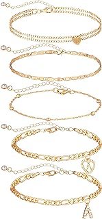 Sunolga Gold Ankle Bracelets for Women, 14K Gold Plated Anklets for Women Waterproof Cuban Link Anklets Set Layered Anklet Bracelets for Women Anklet for Women Gold Jewelry Gift