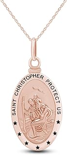 Spring-Ring Clasp 14K Rose-Gold-Plated Silver Saint Christopher Pendant Necklace with Rope Chain - Religious Keepsake Gift for Faith and Protection