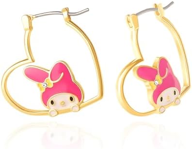 My Melody Earrings, Official License Sanrio Hello Kitty and Friends Yellow Flash Plated Heart Hoop Earrings, My Melody Stuff