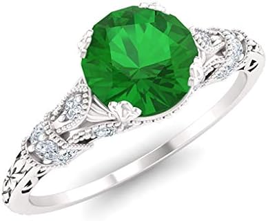 Diamondere Natural and Certified Diamond and Gemstone Engagement Ring in 14K White Gold, 1.06 Carat Art Deco Engagement Ring for Women