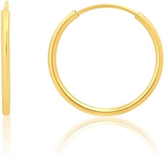 Solid 14k Gold Hoop Earrings for Women | 1mm Tube Yellow Gold Hoop Earrings 14k Real Gold | Flex Continuous Hoop Gold Earrings | 10mm-25mm (0.4-1 Inch) Diameter Gold Hoop Earrings by MAX + STONE