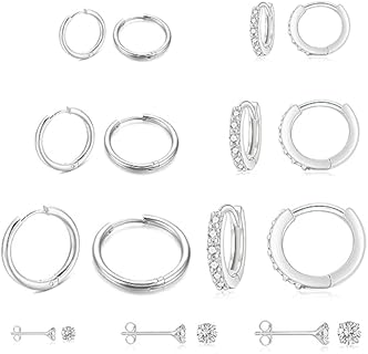 9 Pairs Surgical Steel Earrings Sets for Multiple Piercing,Lightweight 14K Real Gold Plated Small Huggie Cartilage Hoop Earrings CZ Tiny Stud Earrings for Women Girls Hypoallergenic
