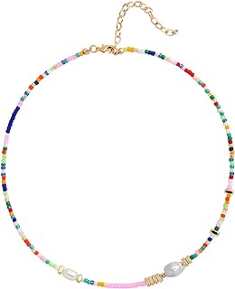 Wellike Colorful Beaded Necklace for Women Freshwater Beaded Pearl Choker Necklace Evil Eye Pearl Necklaces for Teen Girls Stainless Steel 18K Gold Plated Necklace Y2K Trendy Pearl Necklace Women