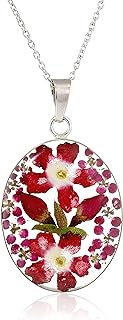 Amazon Essentials Sterling Silver/Gold Over Sterling Silver Pressed Flower Pendant Necklace (previously Amazon Collection)