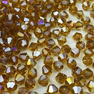 200pcs Bicone Crystal Beads 6mm Crystal Glass Beads Bulk Faceted Bicone Crystal Glass Beads for Necklace Bracelet Earrings DIY Jewelry Crafts Making Supplies(Amber AB)