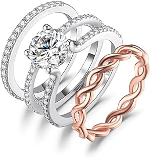 JewelryPalace Infinity 1-1.5ct Moissanite Engagement Rings, 925 Sterling Silver 14K Rose Gold Wedding Bands Stackable Rings Bridal Sets