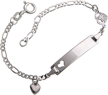 Silberketten-Store Baby-ID Armband aus 925 Silber mit Herz & Anhängern, gravierbar, nickelfrei für Allergiker und inkl. Geschenkverpackung – ideal für Neugeborene und Kinder (11-16cm)