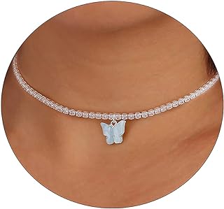 Gold Plated Butterfly Pendant Necklace with Link Chain & Lobster Claw Clasp for Women and Girls, Cubic Zirconia Minimalist Design - VIROMY