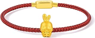 ZHOU LIU FU Real Gold Bracelets for Women Bracelet Lucky Rabbit 24K Gold Jewelry Red Bracelet Solid Gold Charm Fortune Rabbit Charm Bracelets Lucky Bunny Gold Bangle Bracelets