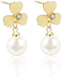 Clover Drop Sterling Silver Earrings, Push Back Design, Hypoallergenic Pearl Jewelry for Women - Elegant Accessory for Christmas Parties or Casual Wear