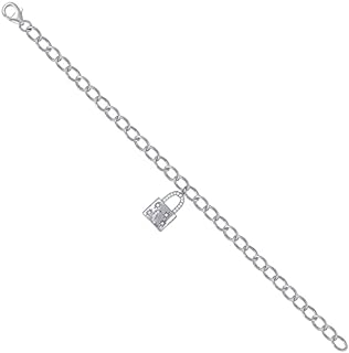 925 Sterling Silver Lock Charm Bracelet with Unique Clasp and Chain, Ideal Gift for Women, Designed in USA