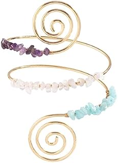 COLORFUL BLING Minimalist Punk Spiral Coil Upper Arm Cuff Natural Stone Tassel Fringe Open Arm Bracelet Armlet Adjustable Wrap Armband Bangle for Women
