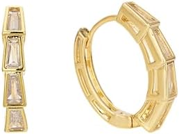 Modern Alloy Clasp Split Hoop Earrings, Gold Finish with Sparkling Cubic Zirconia, Trapezoid Design for Women - Hypoallergenic & Versatile Casual/Formal Wear, Ideal Birthday/Valentine's Gift