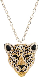 EVER FAITH Women's Austrian Crystal Leopard Animal Pendant Necklace Brown w/Clear Gold-Tone
