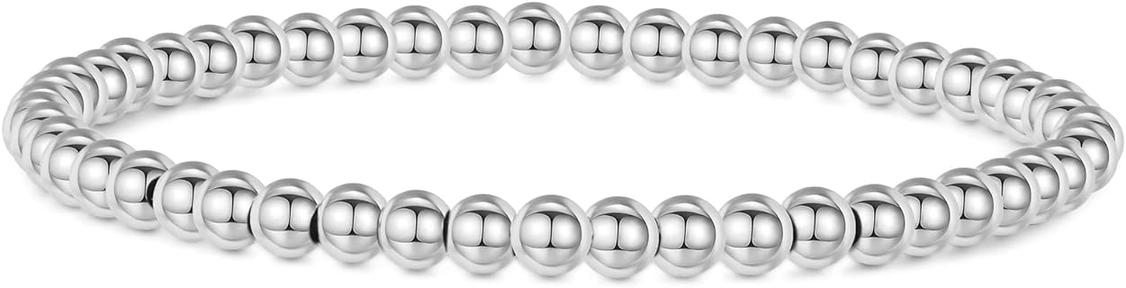 Gold Bead Bracelet for Women 14K Gold Plated Bead Ball Bracelet Stretchable Bracelet Rose Gold Silver Valentine's Day Gifts