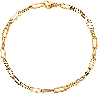 Savlano 18K Gold Plated 925 Sterling Silver Solid Italian Diamond Cut Paperclip Link Chain Bracelet With Gift Box For Women & Men - Made in Italy