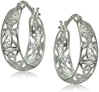 Hoops & Loops 925 Sterling Silver Celtic Knot Filigree 21mm Hoop Earrings for Women Teen Girls, Silver, Yellow Gold & Rose Gold
