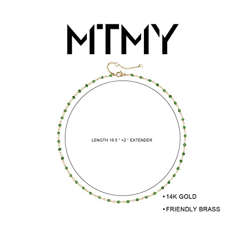 MTMY Beaded Necklaces for Women 14K Gold Plated Dainty Colorful Green/Rose Beaded Pearl Choker Necklace Delicate Boho Choker Necklace Jewelry Gift