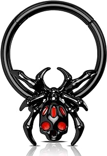 Jewseen 16G Septum Ring Black Spider Septum Jewelry Septum Piercing Hinged Segment Ring Nose Ring Hoop Daith Earring Cartilage Earring Hoop for Women Men Septum Clicker for Halloween