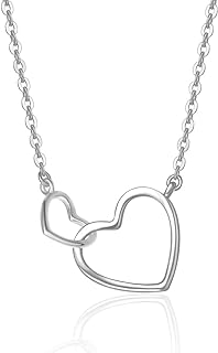 FANCIME 14K White Gold Double Heart Pendant Necklace with Lobster Clasp and Adjustable Cable Chain - No Gemstone, Ideal Gift for Her