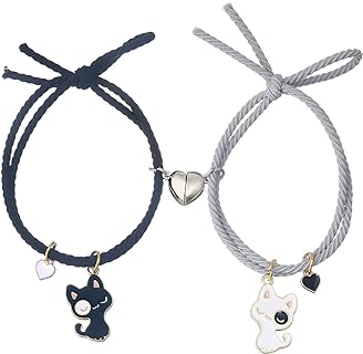 Buckle Clasp Cat Bead Bracelet with Braided Chain for Couples - Handmade, Adjustable, Zinc-Constructed Charm Friendship Bracelet Design