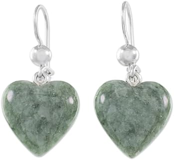 NOVICA Artisan Handmade Jade Dangle Earrings Green Heart Shaped Silver Guatemala Sterling Maya [1.3 in L x 0.6 in W x 0.2 in D] ' Mayan Heart in Green'