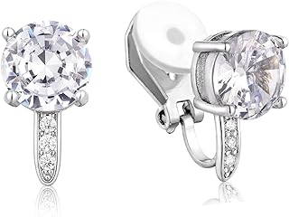 SELOVO 8MM Cubic Zirconia with Small Cz Clip On Stud Earrings Non Pierced Earrings For Women Girls