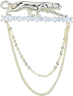 Vintage Crystal Leopard Brooch Lapel Pin with Double Chains Tassel Suit Coat Breastpin for Women Men
