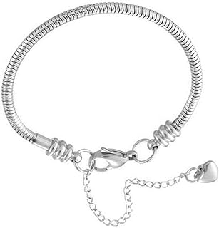 JMQJewelry Womens Beads Chrms for Bracelets Heart Charm Stainless Steel Snake Chain 15 16 17 18 19 20 21 cm Jewelry Daughter Sister Jewelry