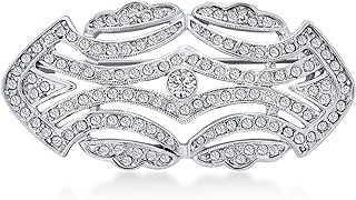 Statement Large Pave Wedding Bridal Crystal Fashion Gatsby Vintage Art Deco Style Scarf Brooch Pin For Women Silver Plated Brass