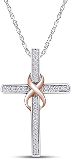 Men's Two-Tone Diamond-Embellished Cross Pendant Necklace with Rose Gold & Sterling Silver, 18" Rope Chain and Spring Ring Clasp