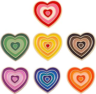 Pin Clasp Rainbow Heart Enamel Brooches Set for Women, 7-Piece Multicolor Alloy Steel Heart Shaped Pins/Badges
