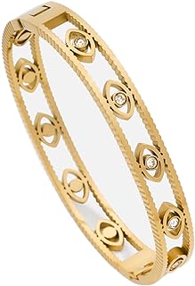 Evil Eye Stainless Steel Gold Plated Bangle Bracelet with Box Chain for Women: Stackable, Stylish & Savoir-Faire