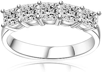 Half Eternity Wedding Ring with Moissanite for Women, Princess Cut Design, 925 Sterling Silver, 18K White Gold Plated, 2.0 Carat, Size 5-11