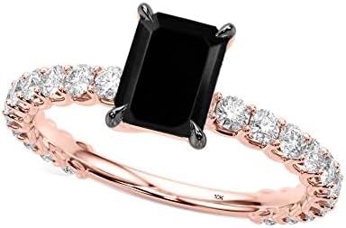 MauliJewels 1.85 Carat Emerald Cut Black And White Round Diamond Engagement Rings In 10K Solid Rose/White and Yellow Gold