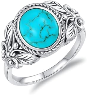9x7MM Genuine Turquoise Stone Oval Rings, Sterling Silver Nature Native American Western Jewelry Gemstone Ring for Women