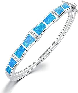 Rhodium-Plated Bangle Bracelet with Blue Fire Opal & Zircon Gemstones for Fashion-Forward Women | Unique Caribbean-Inspired Design