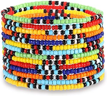 Bead Stretch Bracelets Independence Colorful Tiny Beaded Stackable Vsco Bracelets Boho Summer Vacation Adjustable Bangle Bracelet for Women Girls 14Pcs