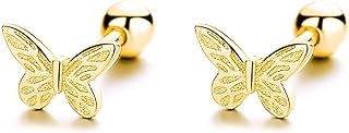 THOKUNA 18K Gold Plated 925 Sterling Silver Hypoallergenic Screw Back Cute Butterfly Stud Earrings for Women and Girl Jewelry Gift