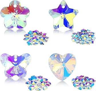 Hicarer 80-Piece Charm Bracelet Glass Beads in Multicolor Crystal - Butterfly, Heart, Star, and Flower Designs for Jewelry Crafting