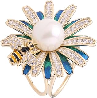 Elegant Ladies Fashion Brooch Scarf Pin with Pearl and Zircon Embellishments on Gold-Plated Copper - Delicate Bee and Floral Design