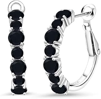 Silver Lever-Back Onyx Hoop Earrings for Women - Round Design Gem Stone King 925 Sterling Silver Earrings with Black Onyx (2.36 Cttw)