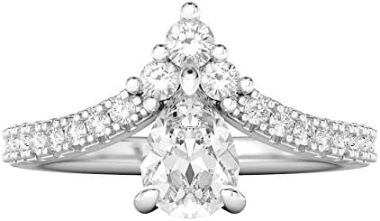 THELANDA Sterling Silver Princess Crown Pear Shape Simulated Diamond or Moissanite Engagement Ring Vintage Promise Bridal Ring