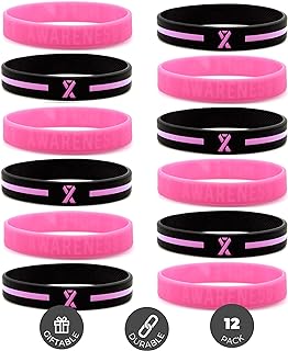 Inkstone (12-pack) Breast Cancer Awareness Pink Ribbon Bracelets - Wholesale Pack of 12 Silicone Wristbands to Symbolize Hope, Courage, Strength, and Support…