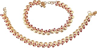 I Jewels 18k Gold Plated Indian Wedding Bollywood Style Stone Anklet/Payal Barefoot Jewelry for Women (A024-27-29)