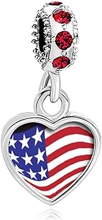 CharmSStory American Usa US Flag Charms Heart Photo Beads For Bracelets
