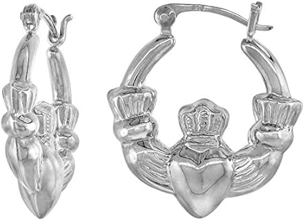 3 sizes Sterling Silver Creole Claddagh Hoop Earrings for Women Click Top High Polished